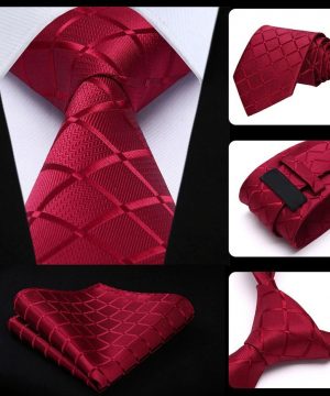 Spoločenská kravata a vreckovka - sada s červeným vzorom
