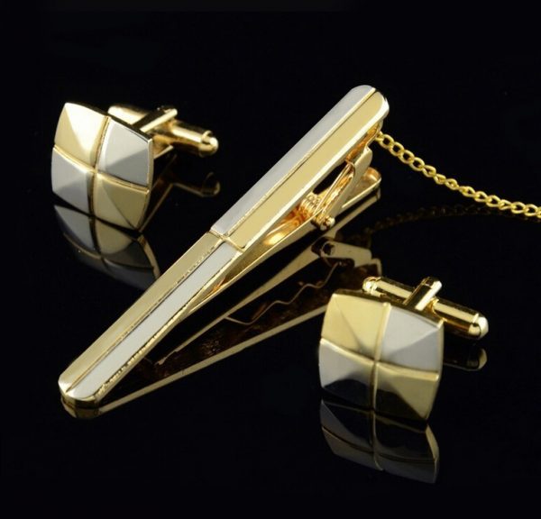 Luxusná kravatová súprava spony a gombíkov - zlato-strieborný kríž