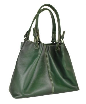 Luxusná veľká kožená kabelka SHOPPER, ručne farbená, tmavo zelená