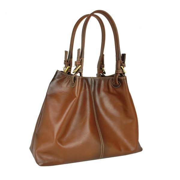 Luxusná veľká kožená kabelka SHOPPER, ručne farbená, svetlo hnedá - Image 5
