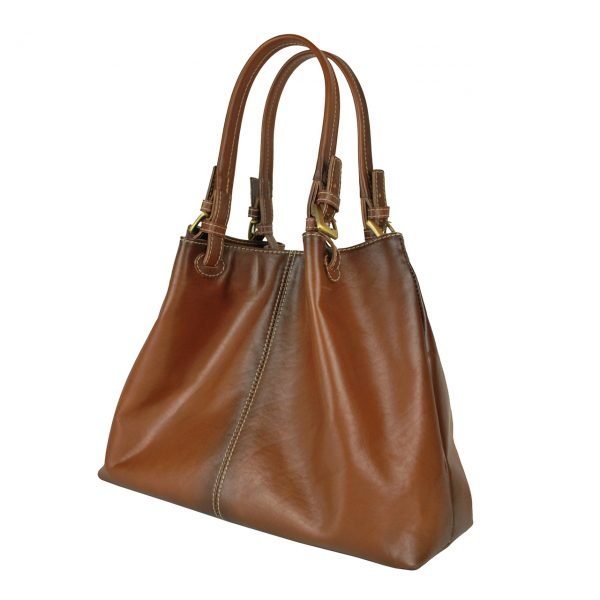 Luxusná veľká kožená kabelka SHOPPER, ručne farbená, svetlo hnedá - Image 7