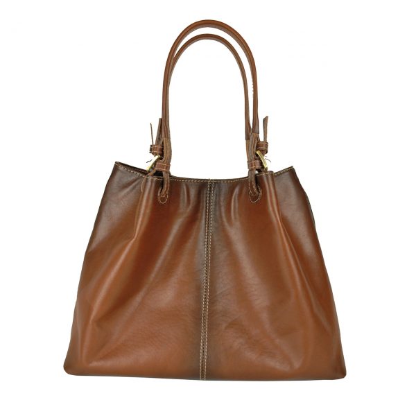 Luxusná veľká kožená kabelka SHOPPER, ručne farbená, svetlo hnedá - Image 2