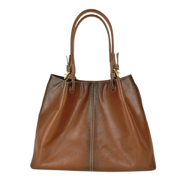 Luxusná veľká kožená kabelka SHOPPER, ručne farbená, svetlo hnedá - Image 3