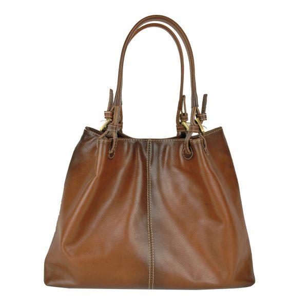 Luxusná veľká kožená kabelka SHOPPER, ručne farbená, svetlo hnedá - Image 4
