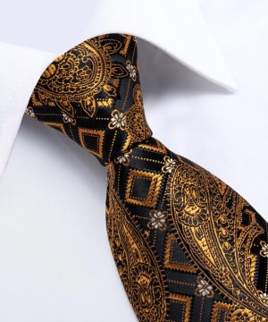 Kvalitná kravatová sada v zlato-medenej farbe - viazanka + gombíky + vreckovka