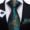 Pánska kravatová sada s tyrkysovým vzorom - viazanka + gombíky + vreckovka