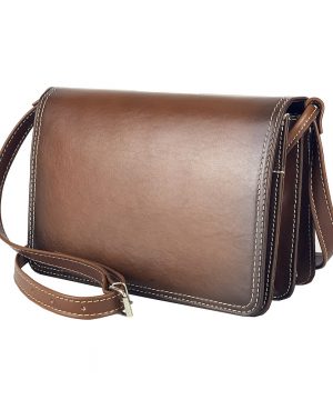 Luxusná kožená kabelka Crossbody, ručne tieňovaná, svetlo hnedá, uzatváranie – magnet – Obrázok 4