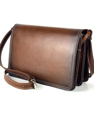 Luxusná kožená kabelka Crossbody, ručne tieňovaná, svetlo hnedá, uzatváranie – magnet