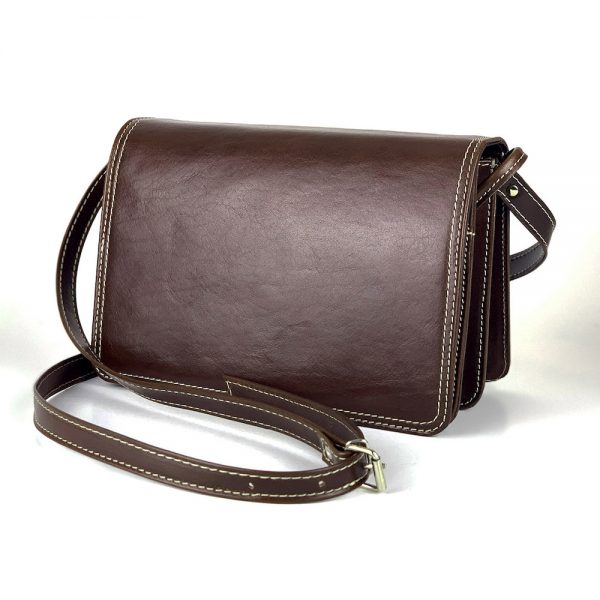 Luxusná kožená kabelka Crossbody, tmavo hnedá, uzatváranie – magnet