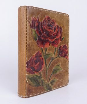 Ručne vytvarovaný, vyrezávaný a reliéfny kožený zápisník - Červené ruže