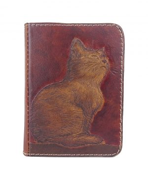 Ručne vytvarovaný, vyrezávaný a reliéfny kožený zápisník - Mačiatko