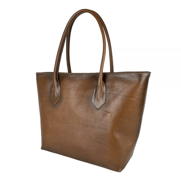 Luxusná Kožená dámska kabelka SHOPPER ručne tamponovaná a tieňovaná v hnedej farbe - Image 2