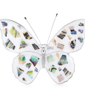 Luxusná brošňa zo smaltu v tvare motýľa v bielej farbe