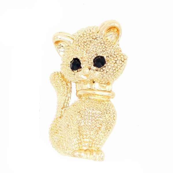 Roztomilá brošňa v podobe zlatého mačiatka z kryštálikov