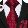 Luxusný set - kravata, manžety a vreckovka s bordovým vzorom