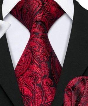 Luxusný set - kravata, manžety a vreckovka s bordovým vzorom