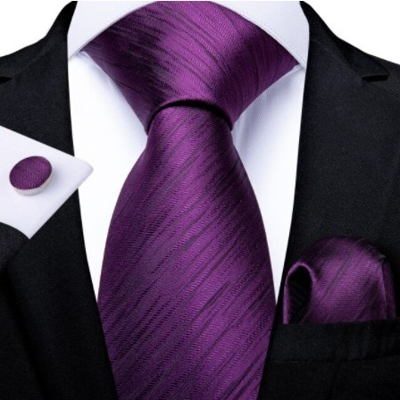 Luxusný set - kravata, manžety a vreckovka s fialovým vzorom