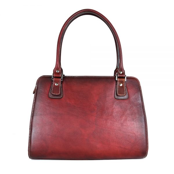 Luxusná kožená kabelka 8614 ručne tamponovaná a tieňovaná v bordovej farbe