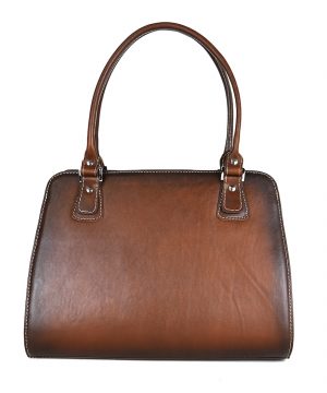 Luxusná kožená kabelka 8614 ručne tamponovaná a tieňovaná v hnedej farbe