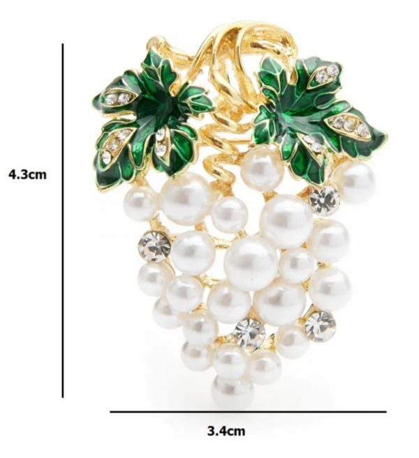 Luxusná brošňa v tvare strapca hrozna s drobnými perličkami