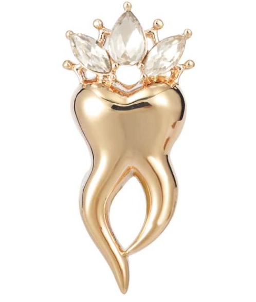 Luxusná smaltovaná brošňa na šaty v tvare zlatého zubu s korunkou