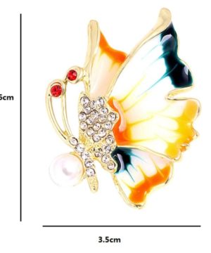 Smaltovaná brošňa na šaty v tvare motýľa s perlou a kryštálikmi