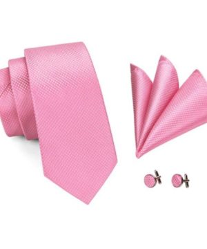 Kravatová sada - kravata, manžetové gombíky a vreckovka s ružovou štruktúrou