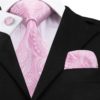 Kravatová sada - kravata, manžetové gombíky a vreckovka s ružovým vzorom