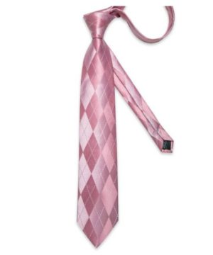 Kravatový set - kravata, manžetové gombíky a vreckovka s ružovým vzorom