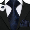 Viazanka + vreckovka + manžety - tmavo modrý kravatový set