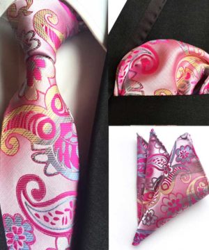 Spoločenská kravata a vreckovka - ružový kravatový set