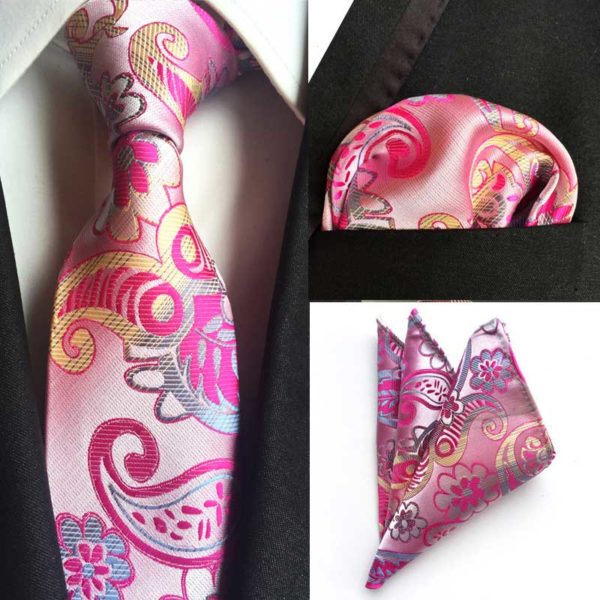Spoločenská kravata a vreckovka - ružový kravatový set