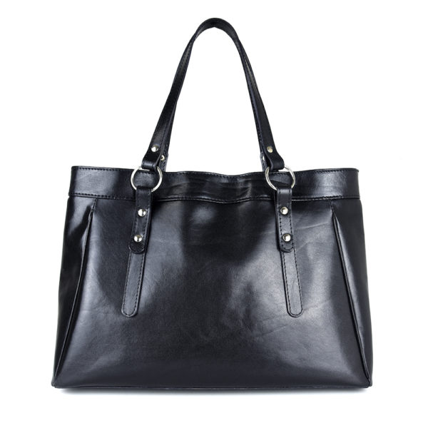 Luxusná veľká kabelka z pravej kože 8602 v čiernej farbe