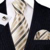 Kravatový set v krémovej farbe s pásikmi ( kravata + vreckovka + manžety )