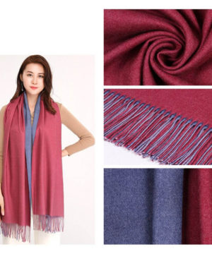 Kvalitný dvojfarebný kašmírový šál v bordovo-fialovej farbe