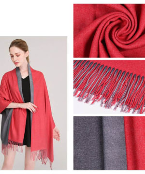 Kvalitný dvojfarebný kašmírový šál v červeno-sivej farbe