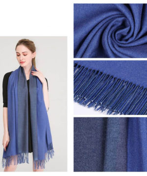 Kvalitný dvojfarebný kašmírový šál v modro-sivej farbe