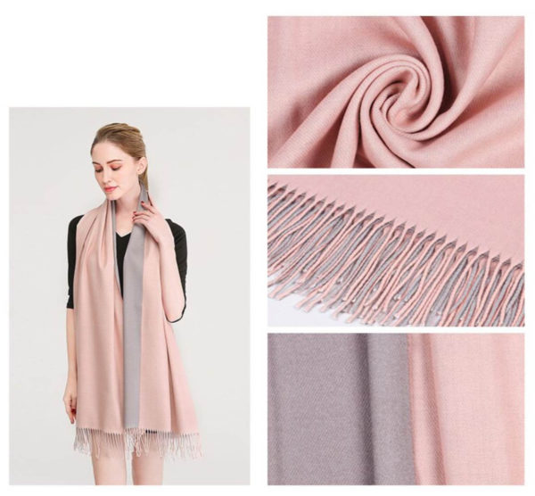 Kvalitný dvojfarebný kašmírový šál v ružovo-sivej farbe