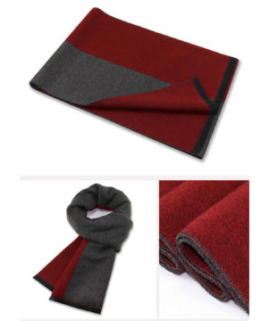 Kvalitný vlnený pánsky šál v červeno-sivej farbe
