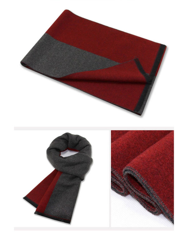 Kvalitný vlnený pánsky šál v červeno-sivej farbe