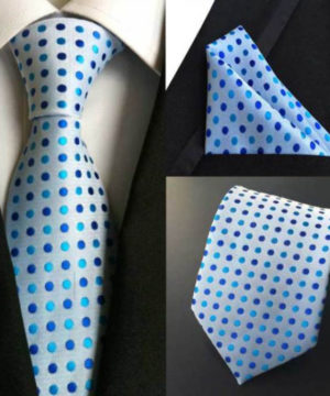 Luxusná kravata a vreckovka - kravatová sada s modrými bodkami