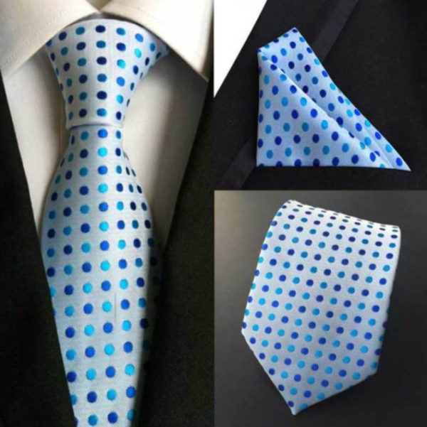 Luxusná kravata a vreckovka - kravatová sada s modrými bodkami