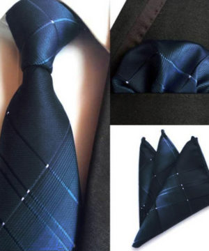 Luxusná kravata a vreckovka - kravatová sada s tmavo-modrým vzorom