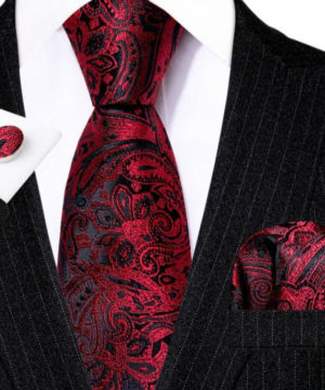 Luxusný kravatový set s červeno - čiernym vzorom