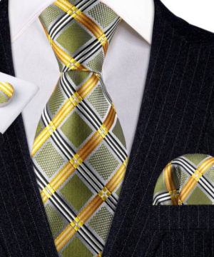 Luxusný kravatový set so zeleno-zlatým vzorom