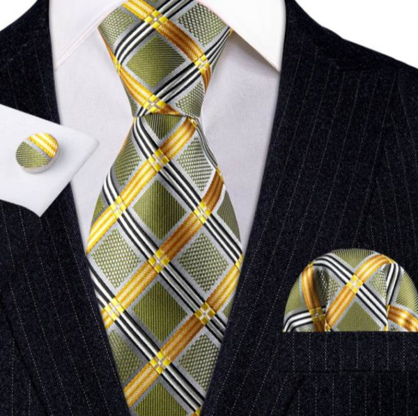 Luxusný kravatový set so zeleno-zlatým vzorom