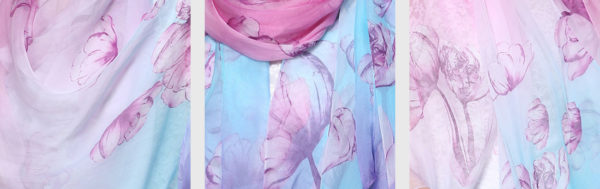 Veľký luxusný hodvábny šál s ružovo - fialovým motívom