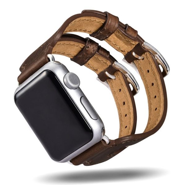 Remienok na hodinky iCarer Apple Watch 38 mm, Manžeta s dvojitou prackou z pravej kože - Image 7