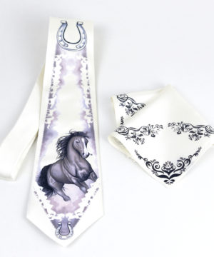 Luxusná hodvábna kravata a vreckovka, Slovenská výroba - Cválajúci kôň