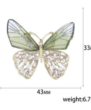 Luxusná brošňa na šaty v tvare zeleného motýľa